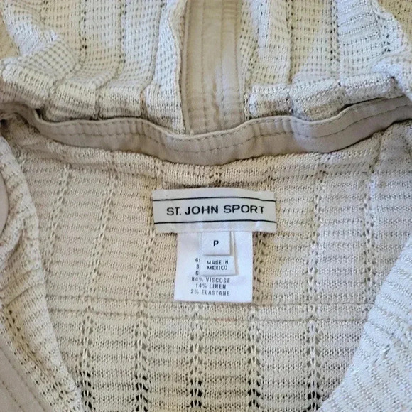 St John Sport Wool Blend Knit Detachable Hoodie Zip Front Jacket Beige Size S P - Picture 6 of 8